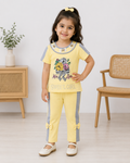 Girls 2-Piece Cotton Summer Suit | Printed T-Shirt & Trouser Set
