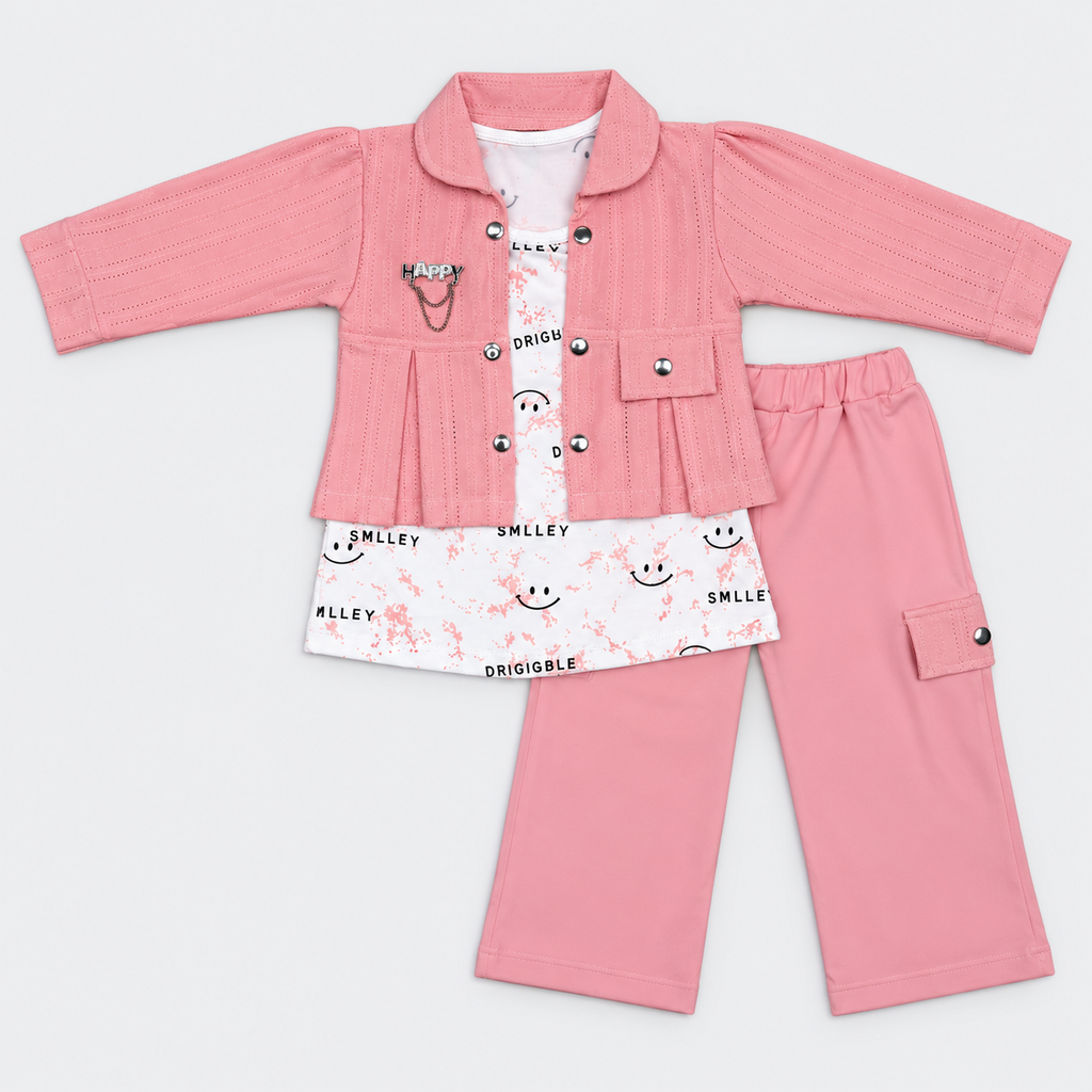Girls Premium Textured Jersey 3-Piece Co-Ord Set – Jacket, Top & Trouser