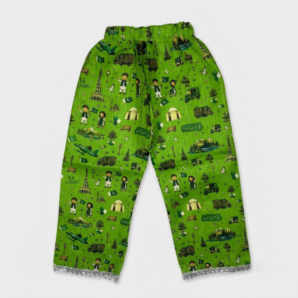 14 August Special: Baby Girl 3-Piece Cotton Azadi Suit (Printed Kurti, Trouser & Dupatta)