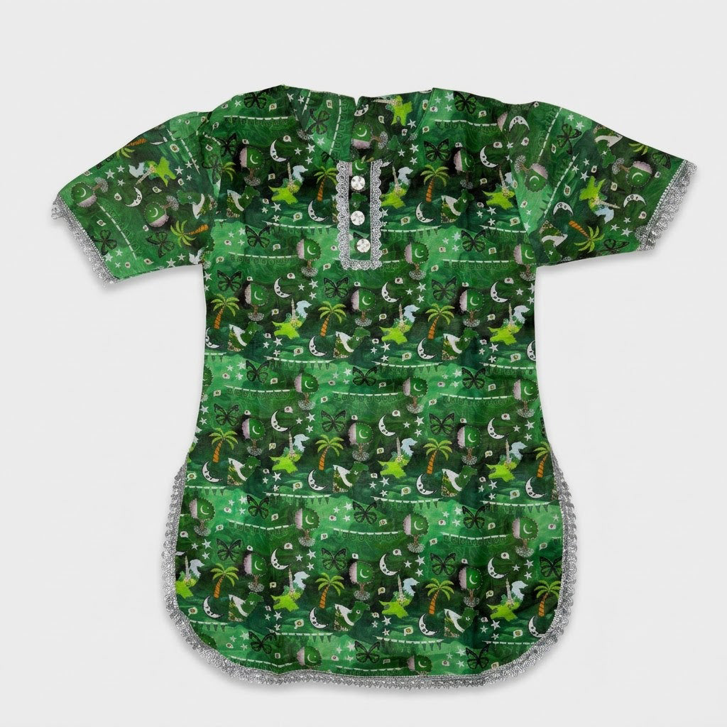 14 August Special: Baby Girl 3-Piece Azadi Suit (Cotton Kurti, Trouser & Dupatta)