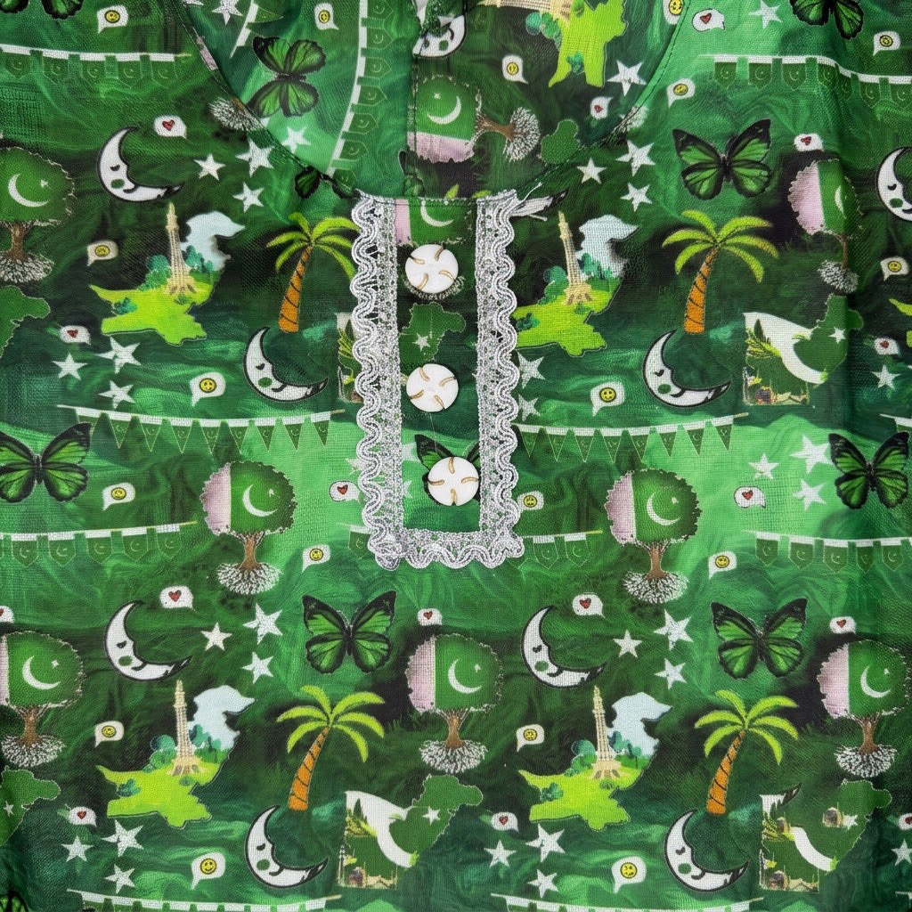14 August Special: Baby Girl 3-Piece Azadi Suit (Cotton Kurti, Trouser & Dupatta)