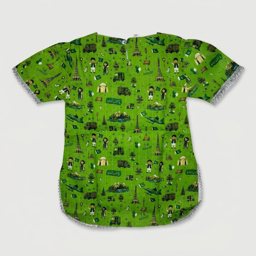 14 August Special: Baby Girl 3-Piece Cotton Azadi Suit (Printed Kurti, Trouser & Dupatta)