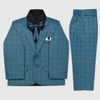 Boys 5-Piece Premium Tuxedo Suit | Green Check Coat Pant Suit