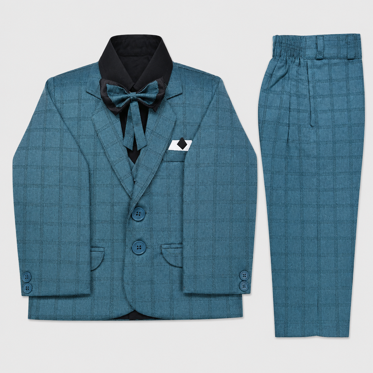 Boys 5-Piece Premium Tuxedo Suit | Green Check Coat Pant Suit