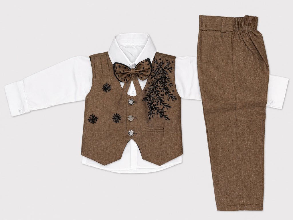 Boys Brown 3 Piece Waistcoat Suit 2-6 Years – Formal Dress Set for Kids