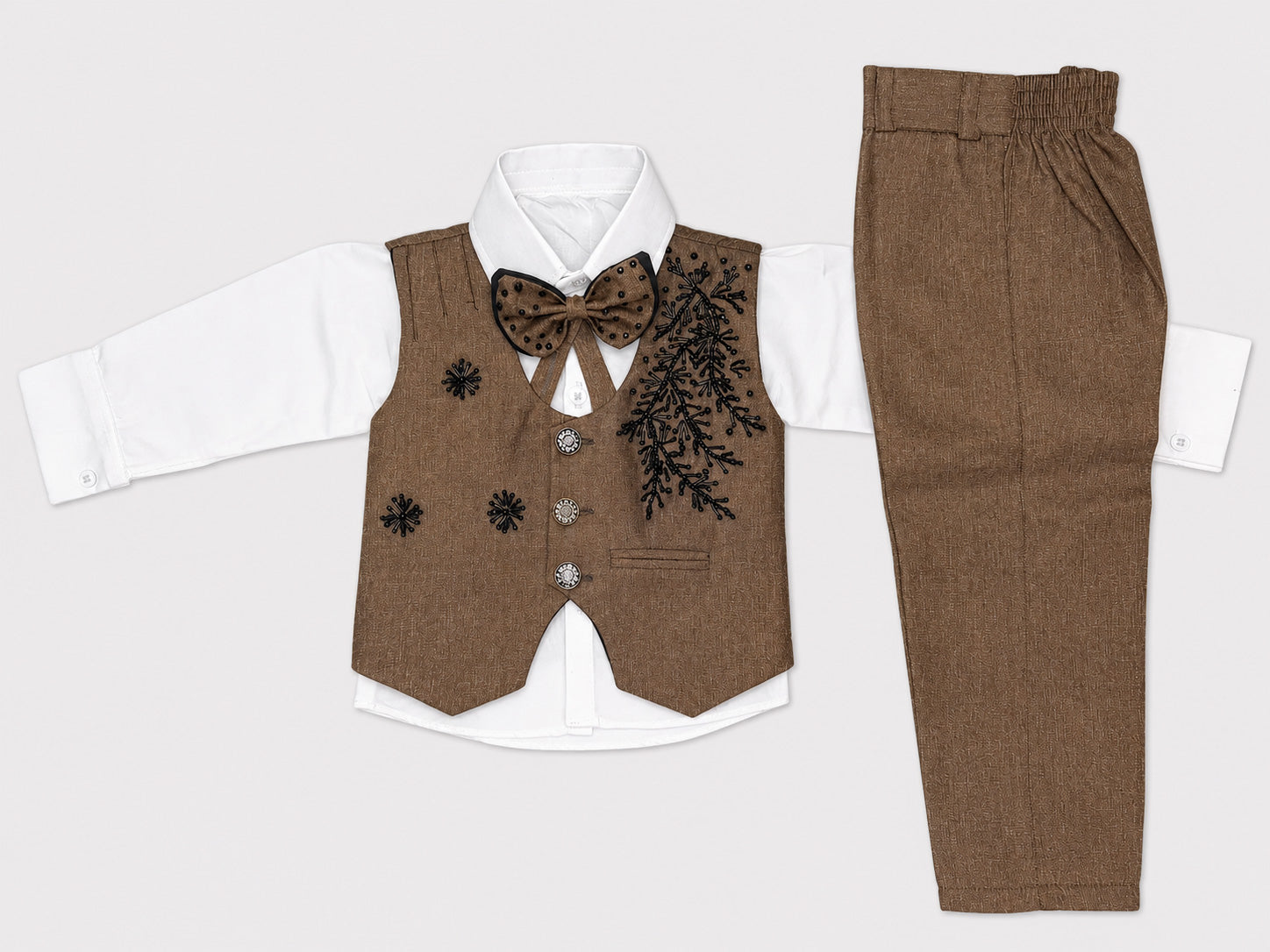 Boys Brown 3 Piece Waistcoat Suit 2-6 Years – Formal Dress Set for Kids