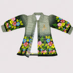 Girls Printed Chiffon 3 Piece Suit – Olive Green Floral Kids Dress | Lamtar Kids