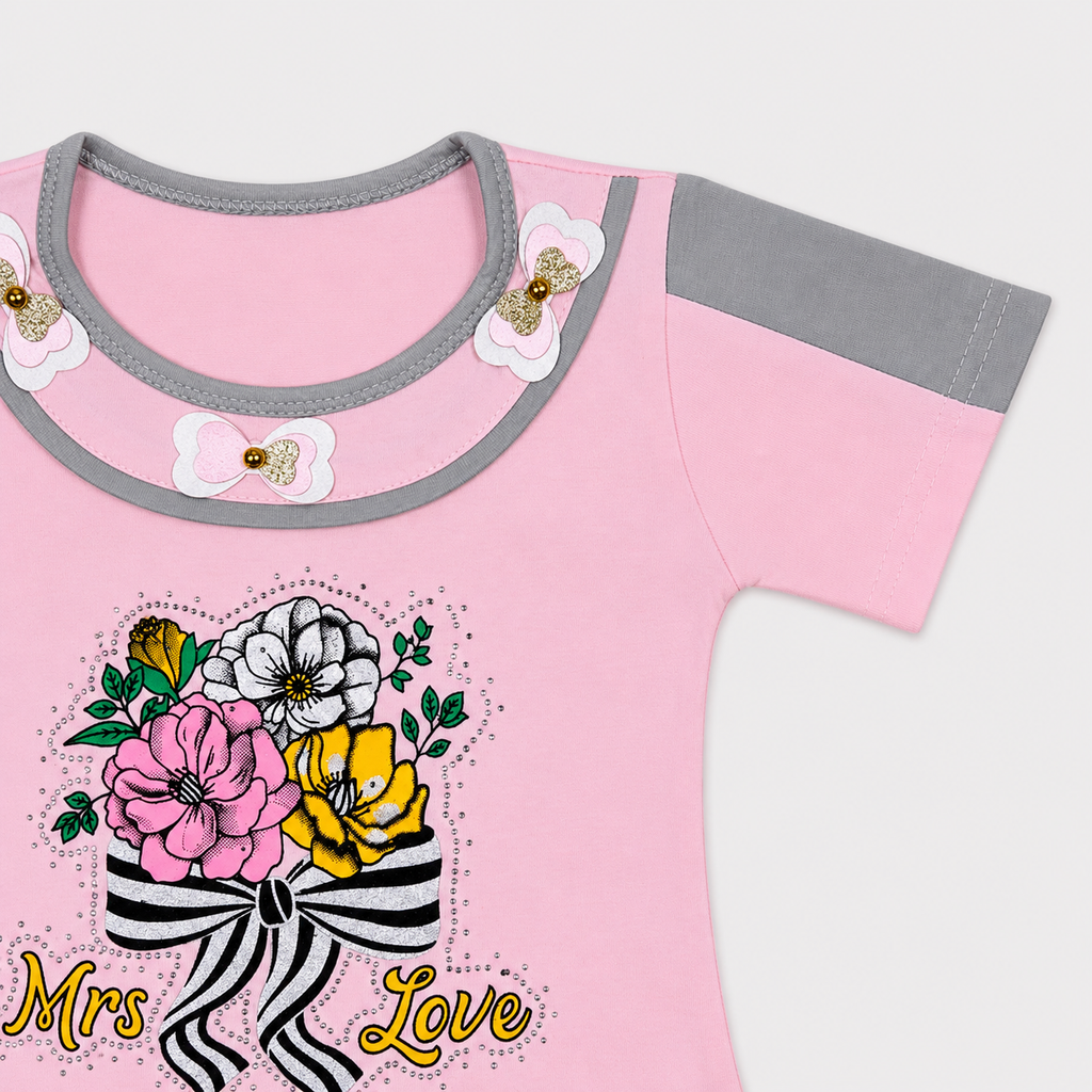 Girls 2-Piece Cotton Summer Suit | Printed T-Shirt & Trouser Set