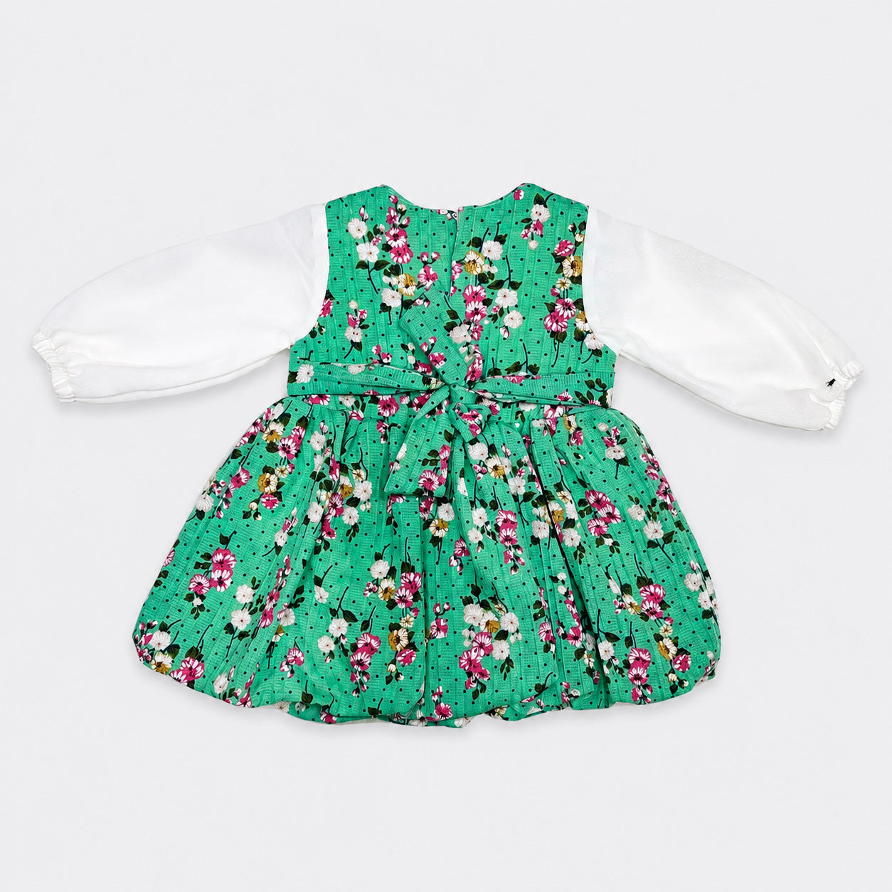 Girls 3 Piece Floral Frock Suit 2-5 Years – Green Printed Dress with Trouser & Bag