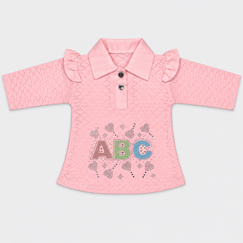 Girls Premium Textured Jersey 2-Piece Suit – ABC Embellished Top & Trouser