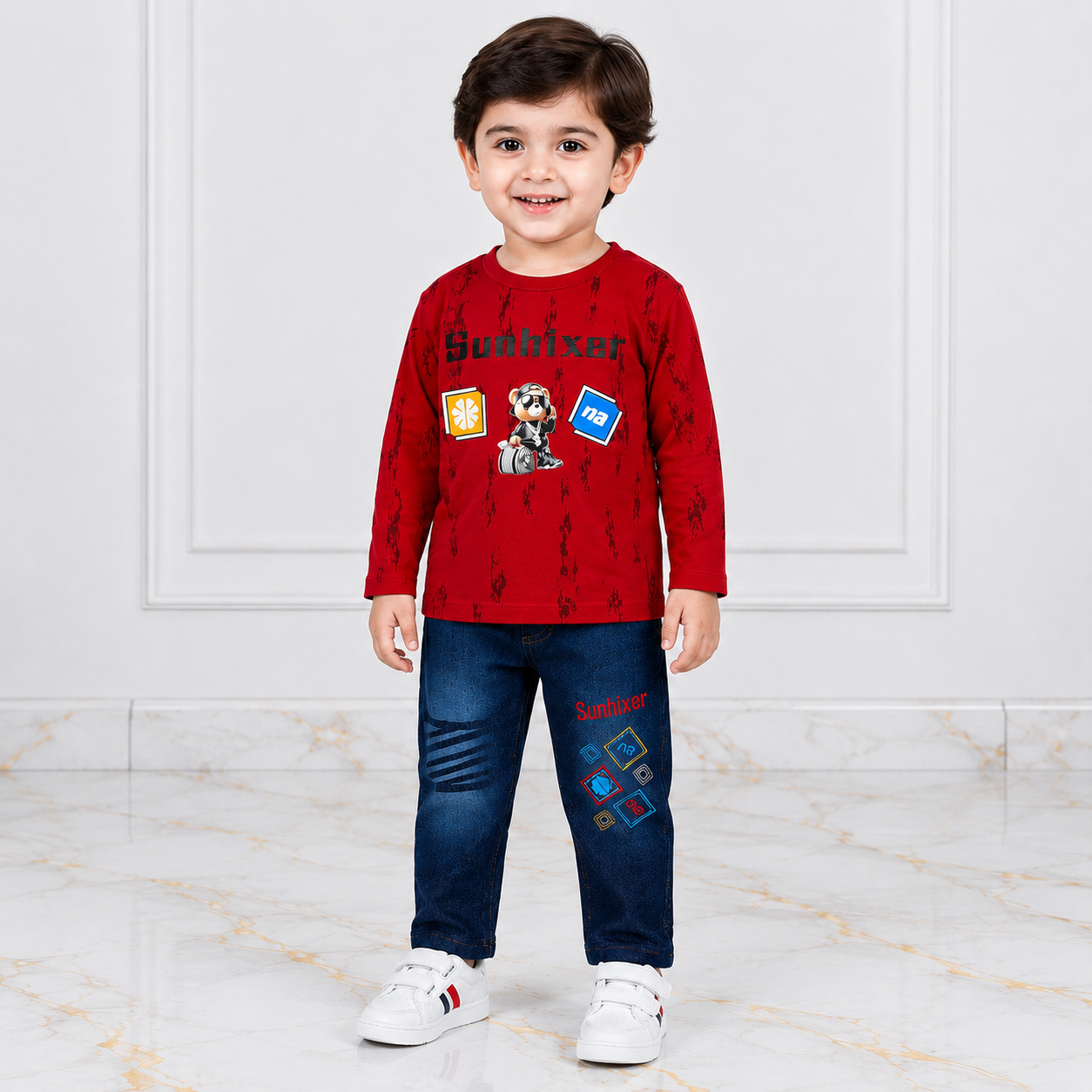 Boys Printed Jersey Shirt with Jeans – 2 Piece Casual Outfit