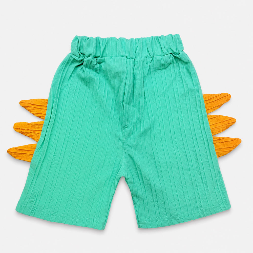 Boys Cotton Crocodile Short Suit – White Green 2 Piece Set | Lamtar Kids