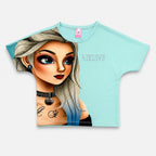 Girls Aqua Graphic T-Shirt & Black Frill Shorts Set | Lamtar Kids