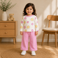 Baby Girls Printed Jersey 2-Piece Set | Floral Full Sleeve Top & Wide-Leg Trouser