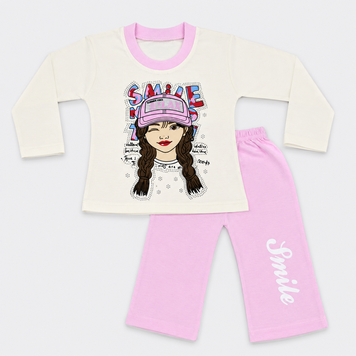 Baby Girls Printed Jersey 2-Piece Set | Smile Graphic Printed