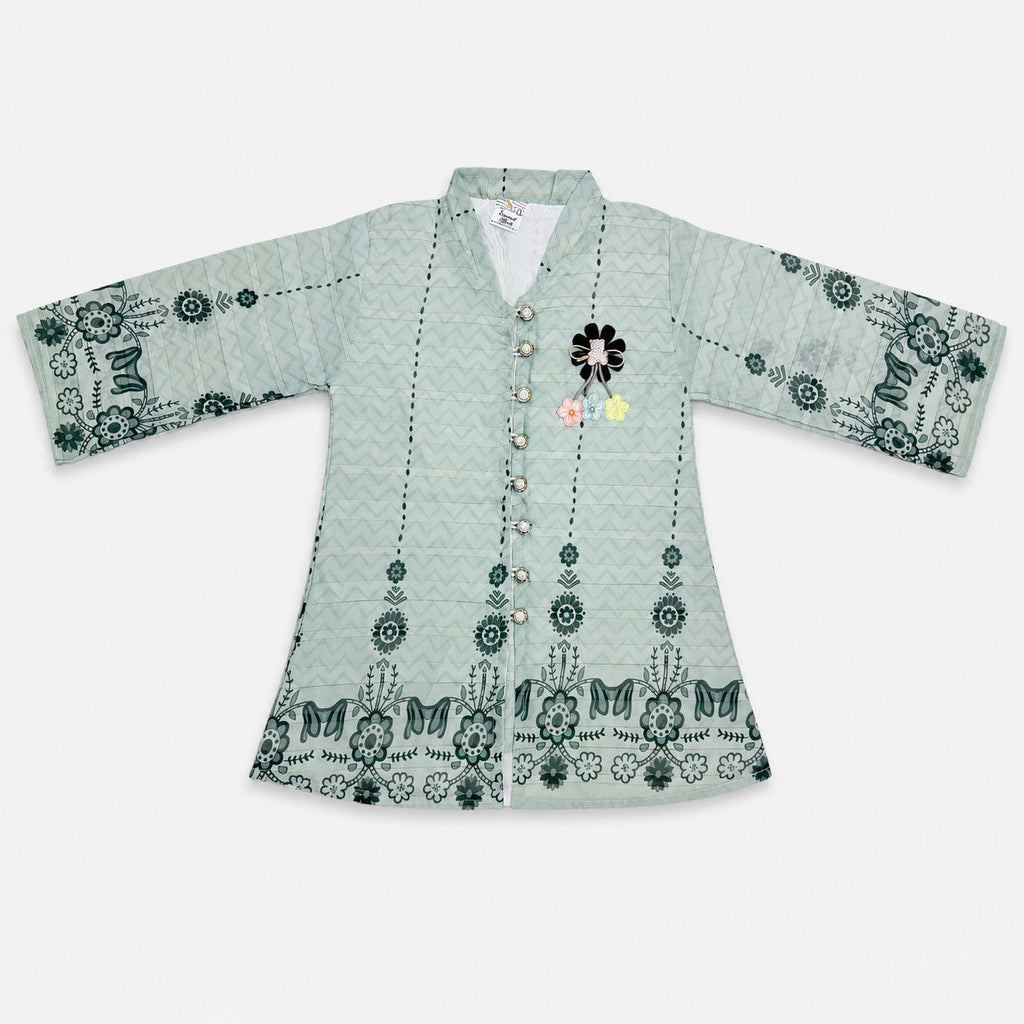 Sage Green Digital Printed Chiffon Girls Suit | 4–10 Years | Lamtar Kids