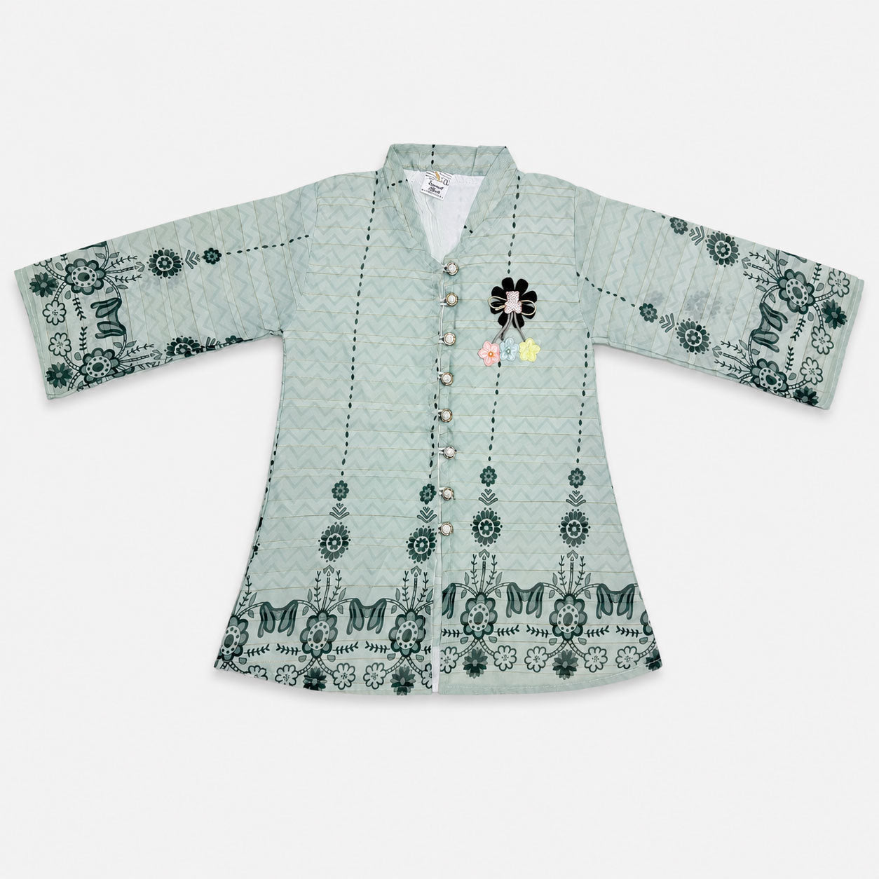 Sage Green Digital Printed Chiffon Girls Suit | 4–10 Years | Lamtar Kids