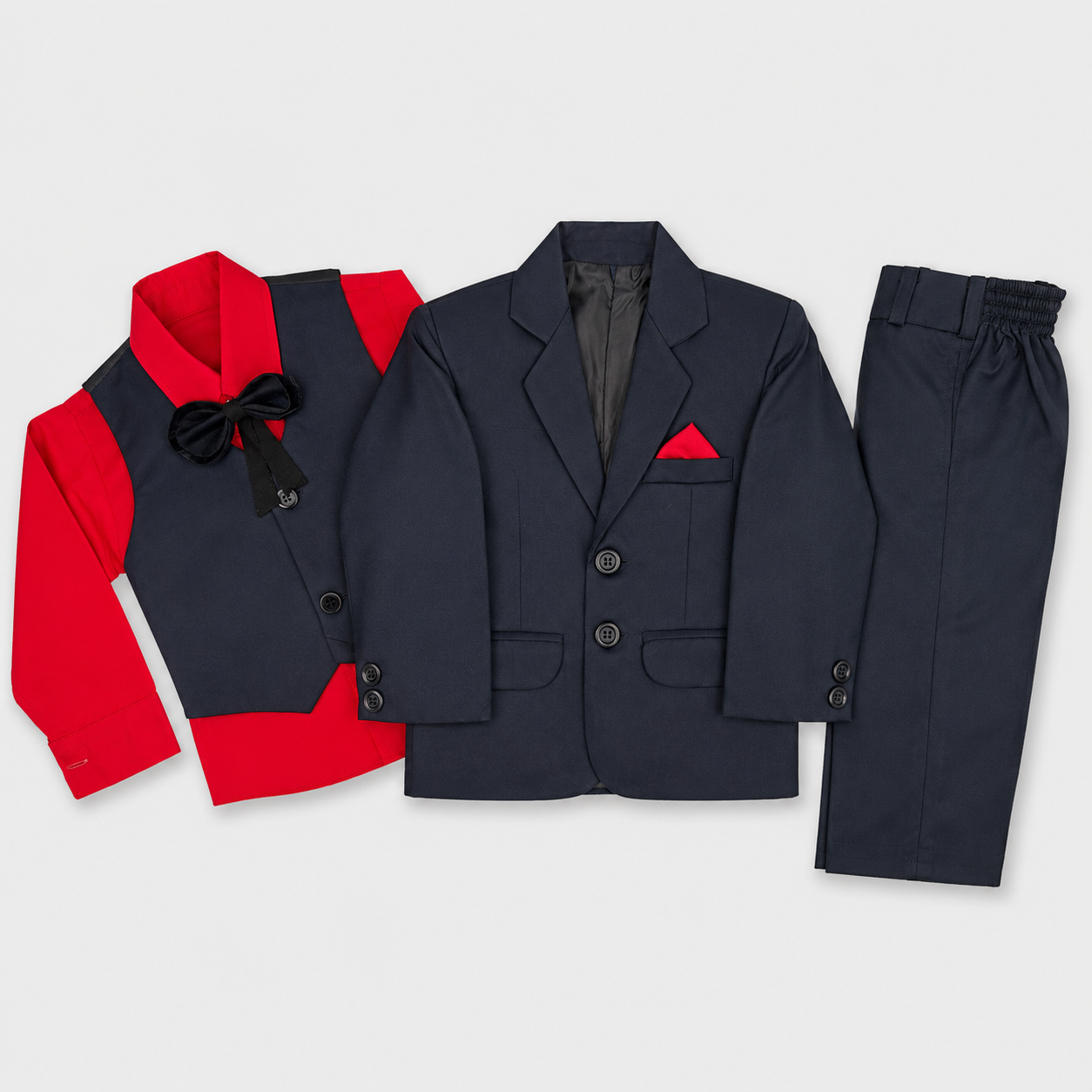 Boys 5-Piece Black Formal Suit Set – Blazer, Waistcoat, Shirt & Pant