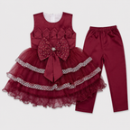 Girls Fancy Party Wear Frock with Bow & Tulle Layers