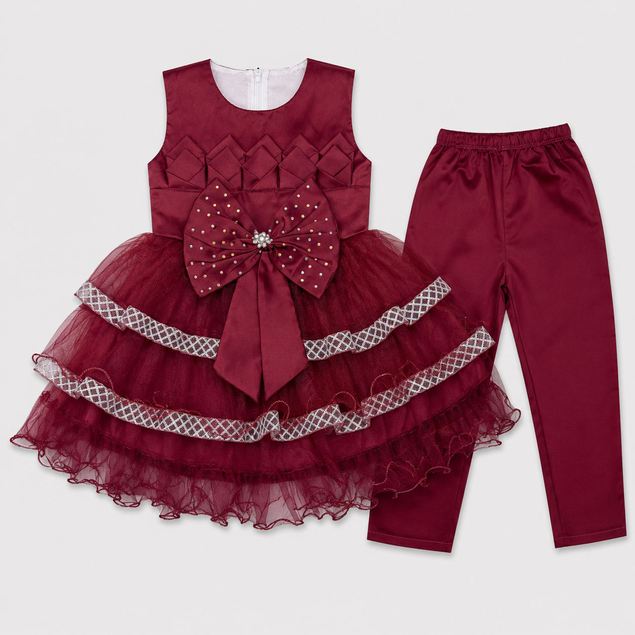 Girls Fancy Party Wear Frock with Bow & Tulle Layers