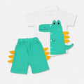 Boys Cotton Crocodile Short Suit – White Green 2 Piece Set | Lamtar Kids