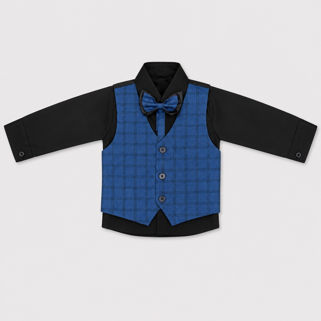 Boys 5 Piece Blue Tuxedo Suit – Check Formal Party Wear | 3–9 Years