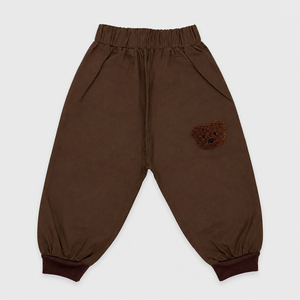 Boys Bear Embroidered 2 Piece Casual Set – Striped Collar Shirt & Jogger Trouser