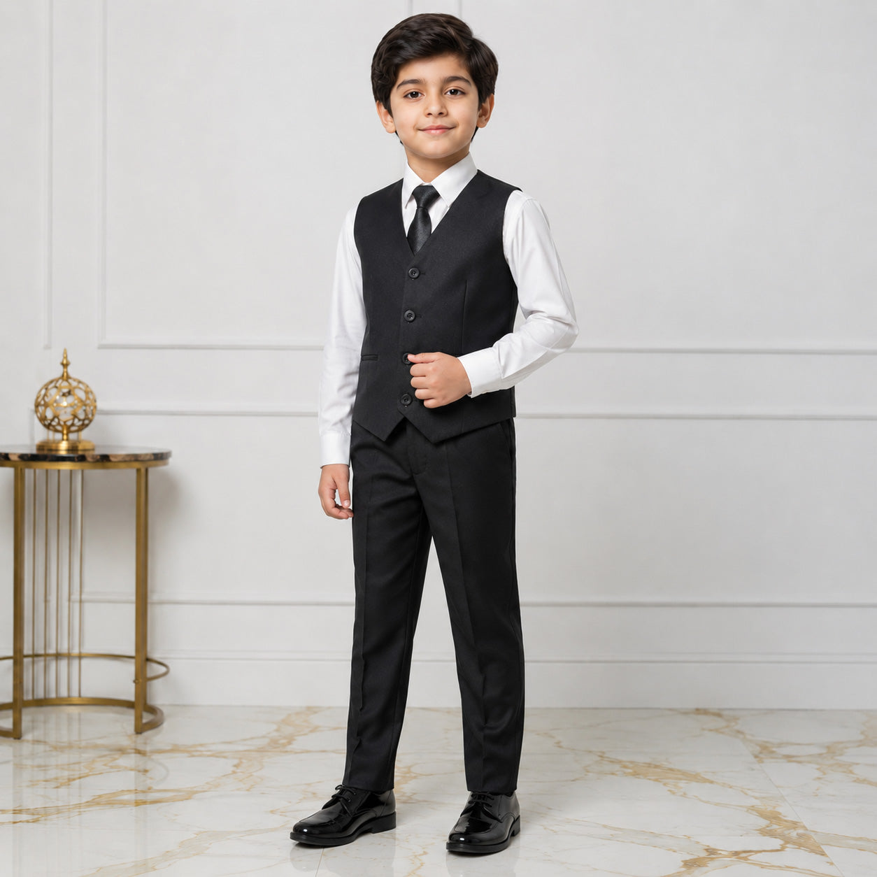 Boys 4 Piece Premium  Black Coat Pant Suit – 4-7 Years