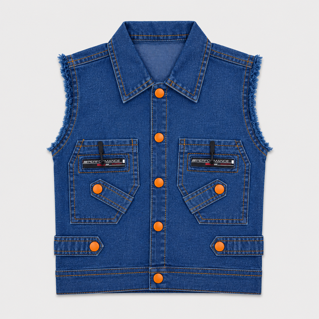 Boys 3-Piece Denim Outfit with Printed Full-Sleeve Shirt & Sleeveless Jacket