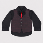 Boys 5-Piece Checkered Formal Suit – Blazer, Waistcoat, Shirt, Trouser & Bow Tie | 18–30 Months