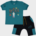 Boys Jersey Short Suit – Teal Green Black 2 Piece Summer Set | Lamtar Kids