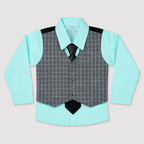 Boys 5-Piece Checkered Tuxedo Suit – Blazer, Waistcoat, Shirt, Trouser & Tie