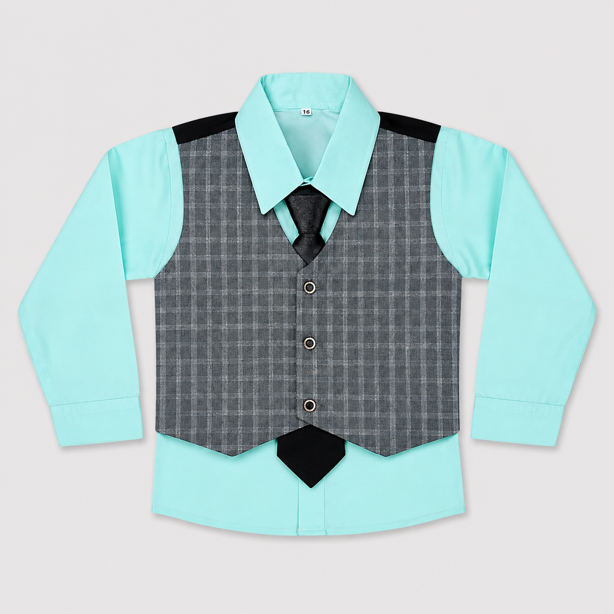 Boys 5-Piece Checkered Tuxedo Suit – Blazer, Waistcoat, Shirt, Trouser & Tie