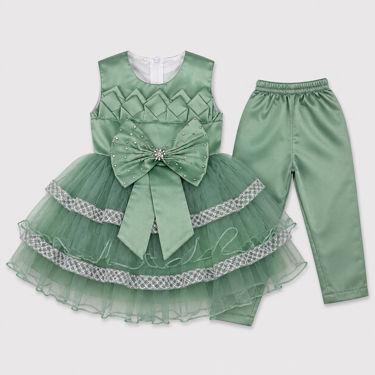 Girls Fancy Party Wear Frock with Bow & Tulle Layers