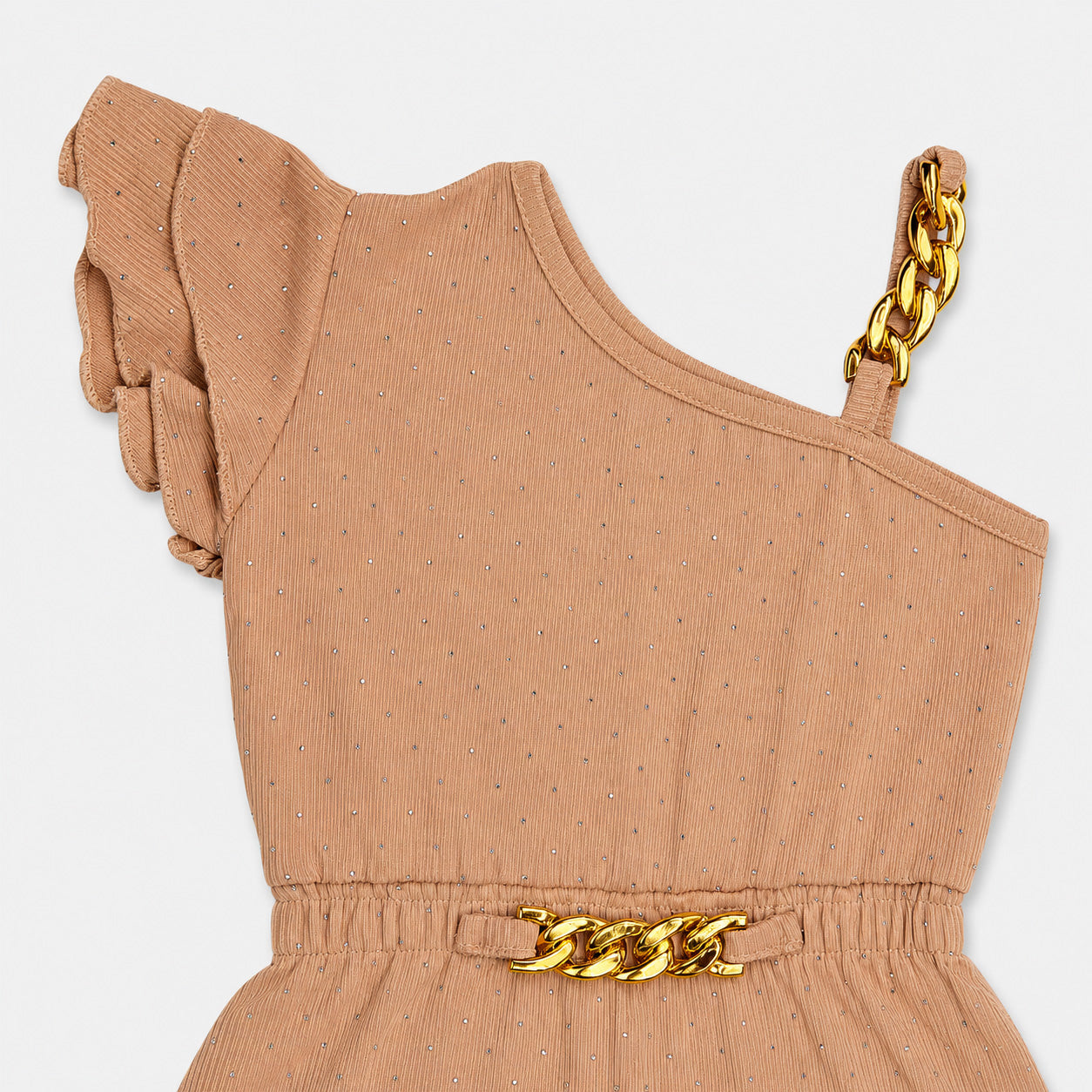 Girls Imported Jersey One Shoulder Jumpsuit – Beige Fancy Outfit | Lamtar Kids