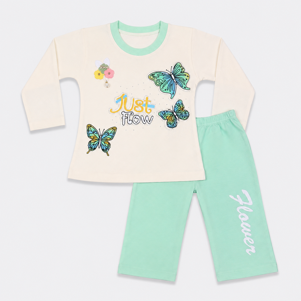 Girls Butterfly Printed Jersey 2-Piece Set