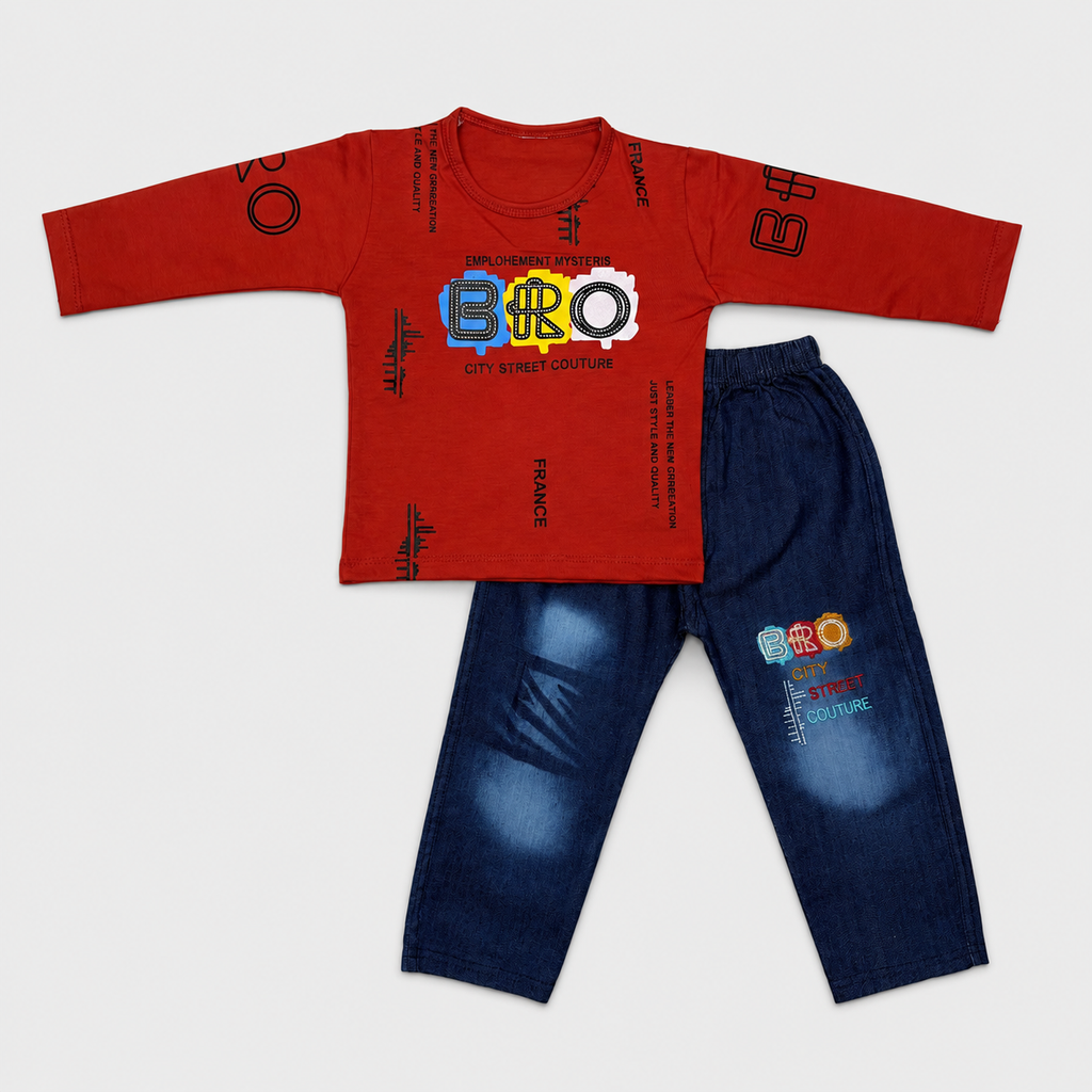 Boys Jersey T-Shirt with Jeans 2 Piece Set – Printed Casual Denim Outfit