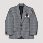 Boys 5-Piece Checkered Tuxedo Suit – Blazer, Waistcoat, Shirt, Trouser & Tie