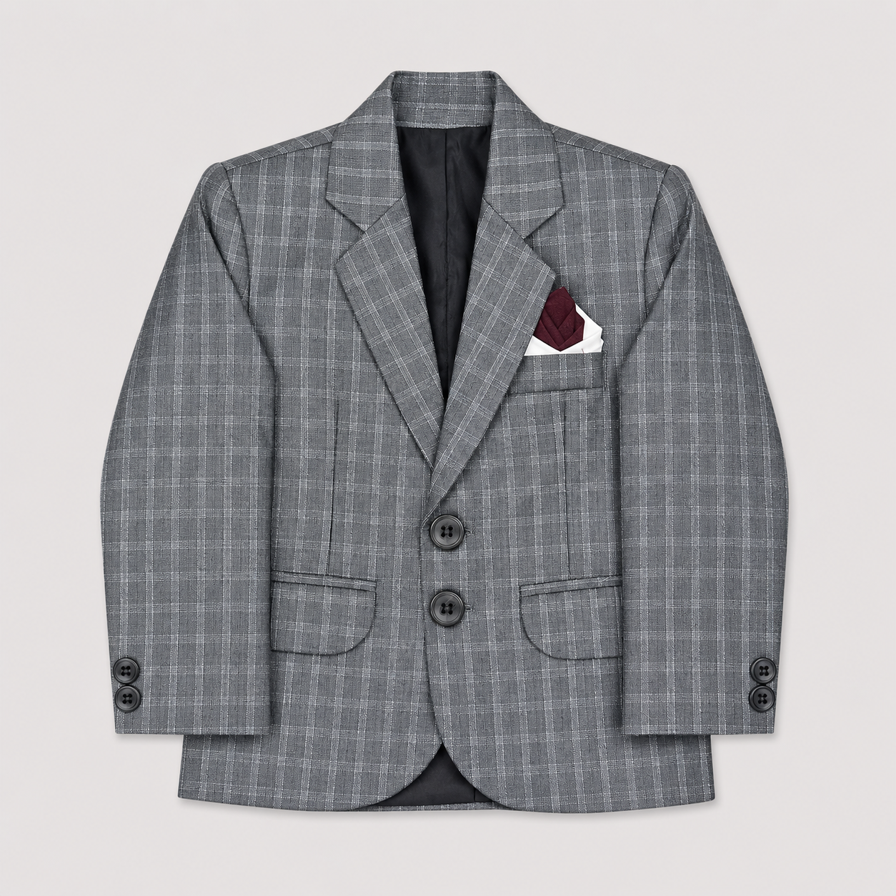 Boys 5-Piece Checkered Tuxedo Suit – Blazer, Waistcoat, Shirt, Trouser & Tie