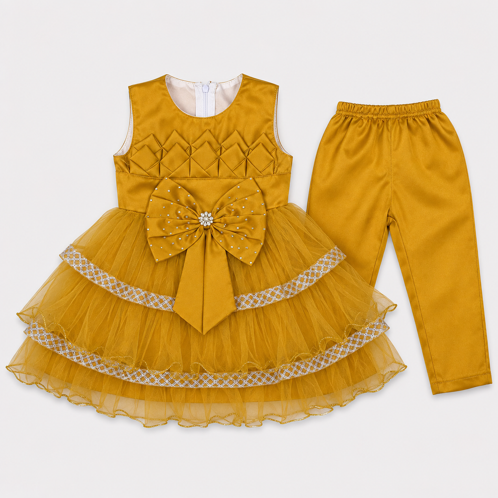 Girls Fancy Party Wear Frock with Bow & Tulle Layers