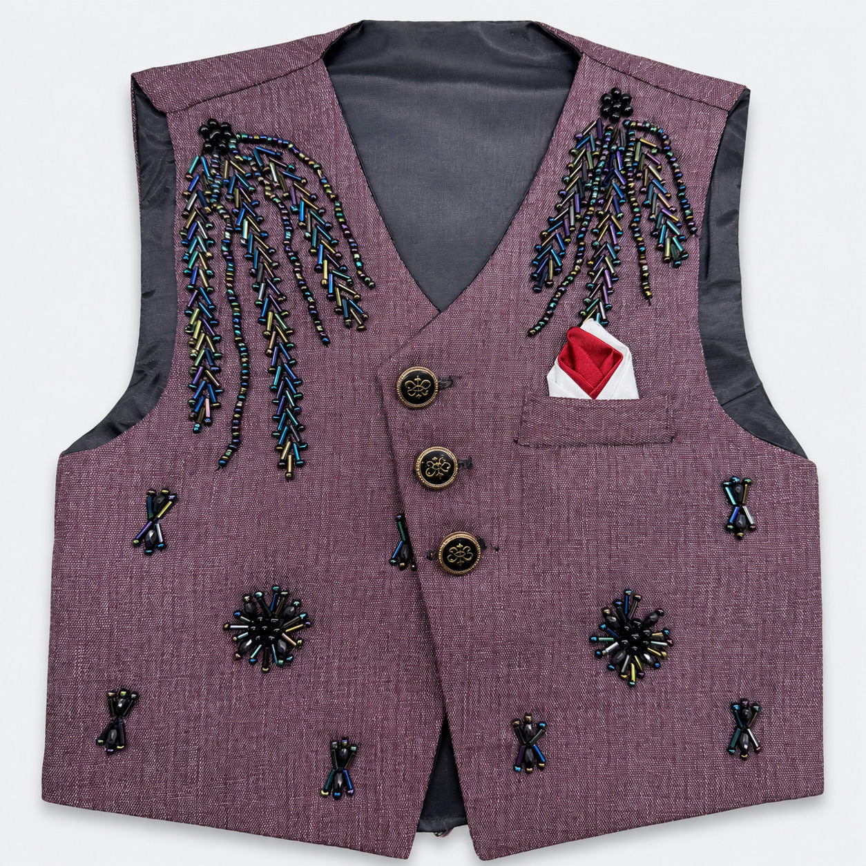 Boys 4 Piece Formal Suit – Mauve Waistcoat & Trouser with Black Shirt