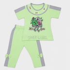 Girls 2-Piece Cotton Summer Suit | Printed T-Shirt & Trouser Set