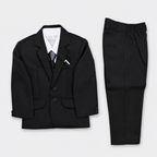 Boys Black Tuxedo Suit 5-Piece | Coat, Waistcoat, Shirt ,Tie & Pant | Party Wear