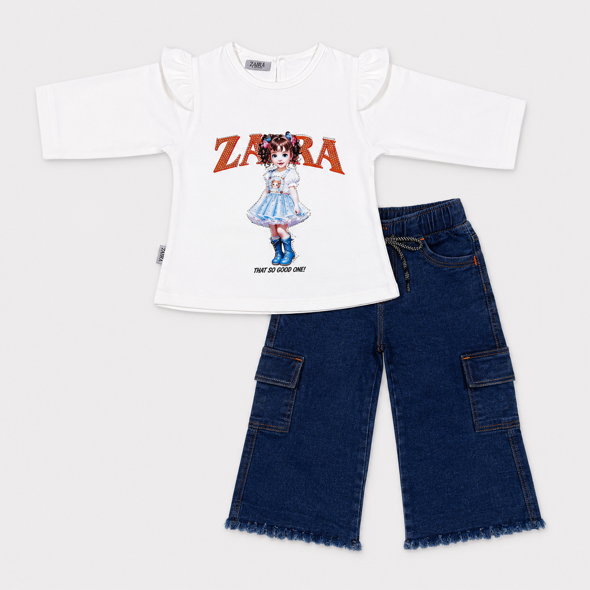 Girls Zaira Printed 2 Piece Set – Premium Jersey Top & Premium Jeans