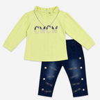 Girls Imported China Jersey Top with Rhinestone Denim Jeans – 2 Piece Outfit