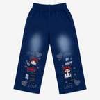 Girls Printed Jersey Top with Rhinestone Denim Jeans – 2 Piece Outfit