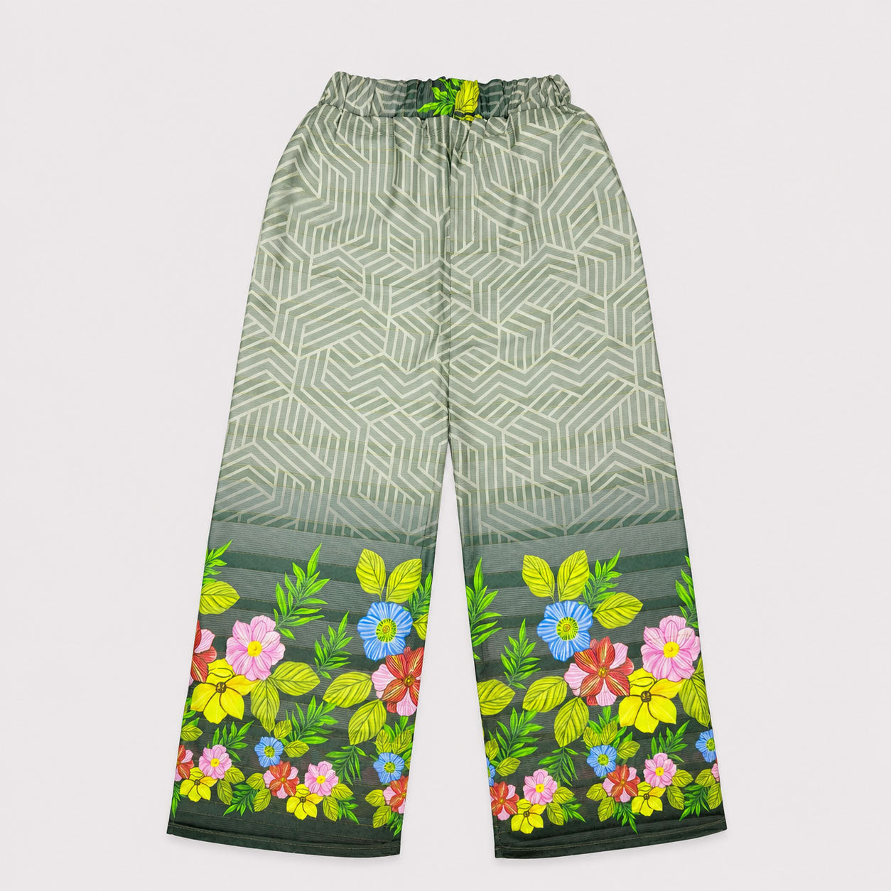 Girls Printed Chiffon 3 Piece Suit – Olive Green Floral Kids Dress | Lamtar Kids