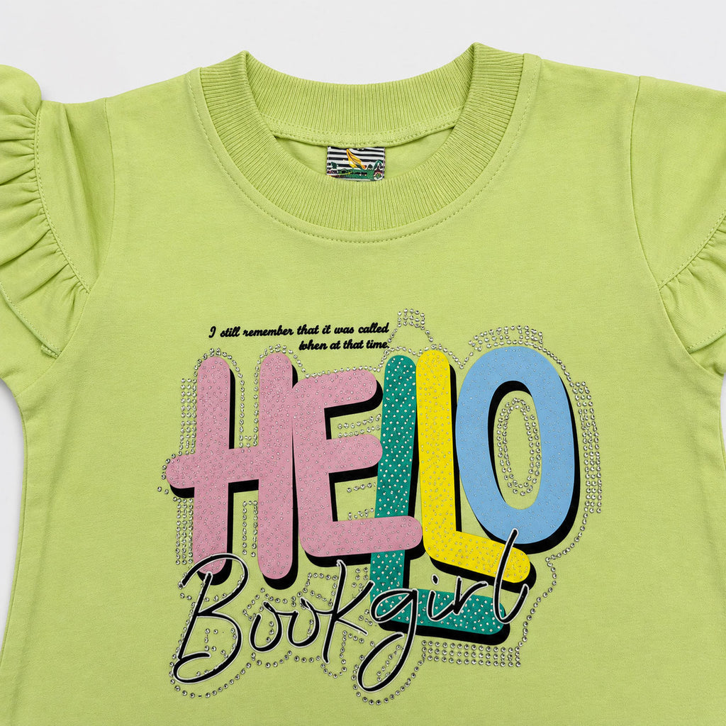 Girls Hello Beautiful Jersey Top & Stretchable Denim Jeans 2 Piece Outfit Set (1-7 Years)