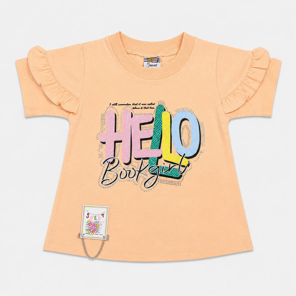 Girls Hello Beautiful Jersey Top & Stretchable Denim Jeans 2 Piece Outfit Set (1-7 Years)
