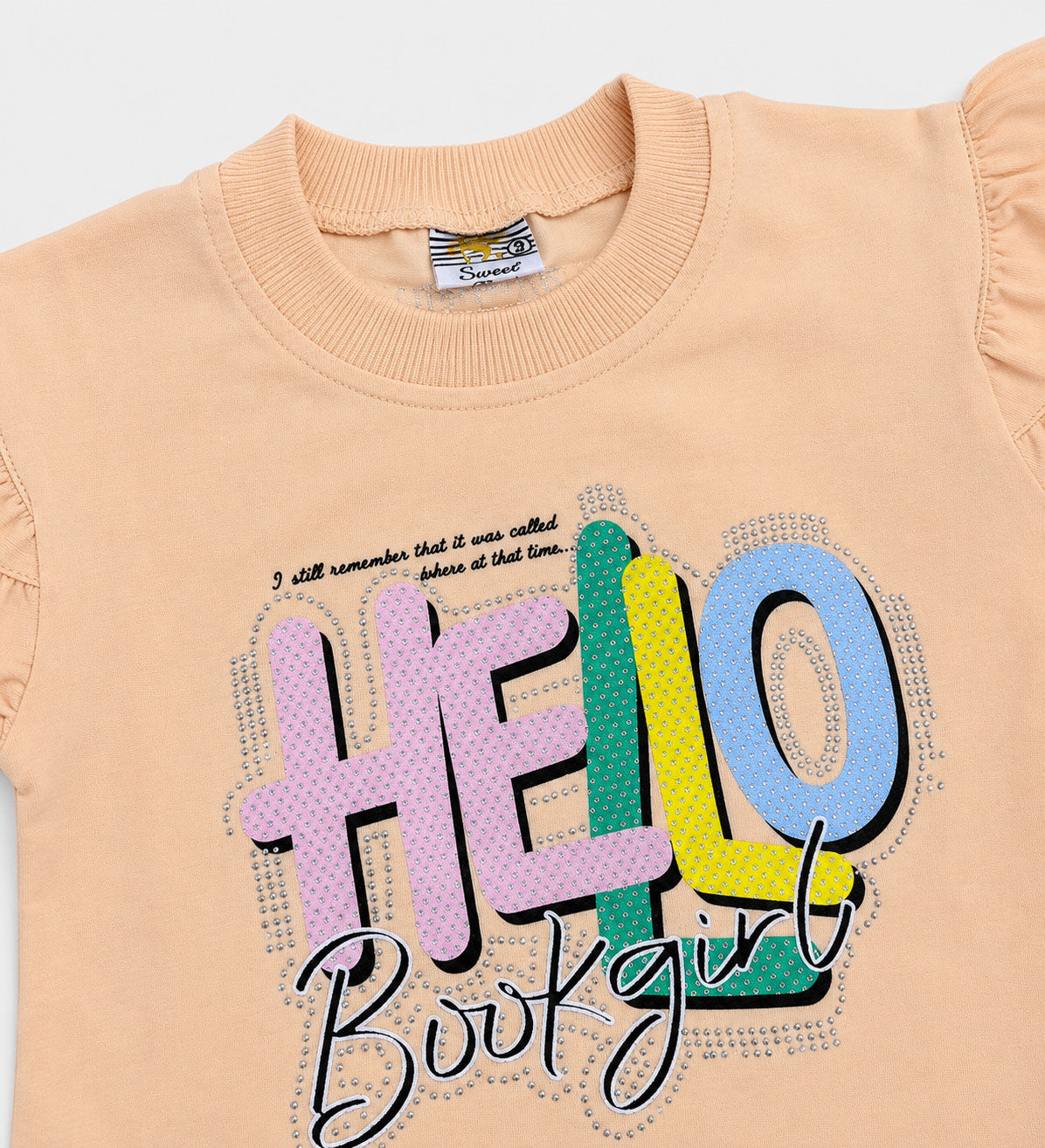 Girls Hello Beautiful Jersey Top & Stretchable Denim Jeans 2 Piece Outfit Set (1-7 Years)